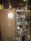 Brown metal cabinet/plastic shelf/contents