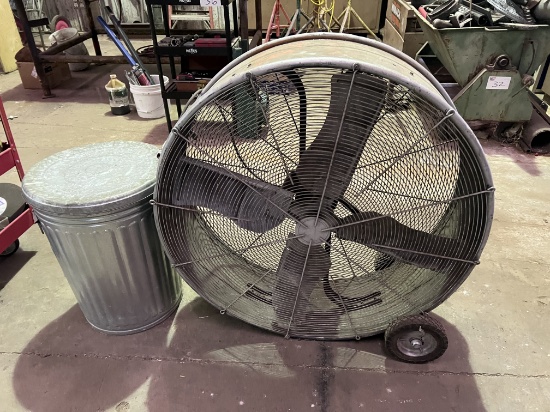 38" Shop Fan/Metal Trash Can
