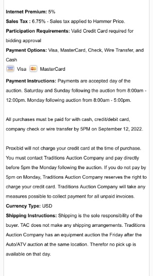 Traditions Auction Company LLC Terms