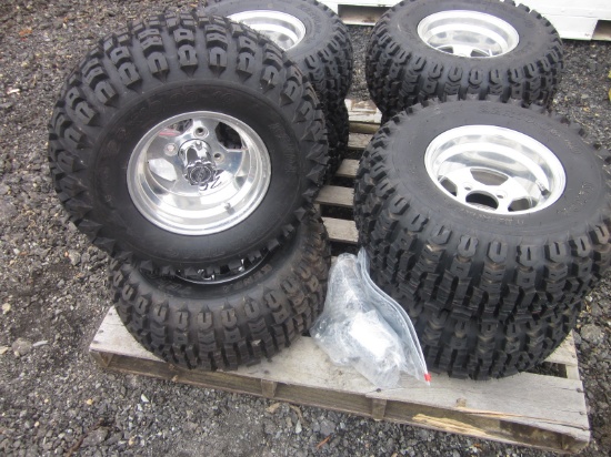 New Set of 4 Golf Cart Chrome Wheels & Kenda Tires