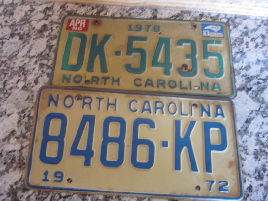 Lot of 2- 1972 and 1978 NC Vehicle Tags