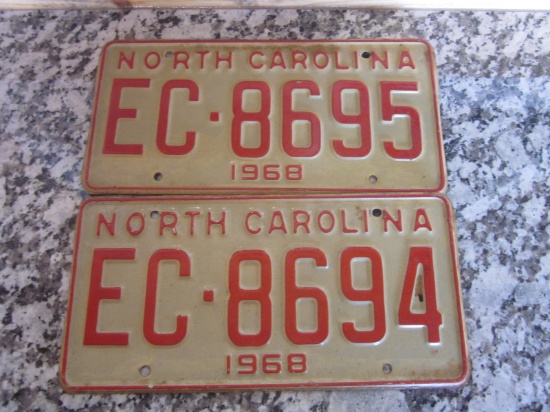 Lot of 2- 1968 NC Vehicle Tags