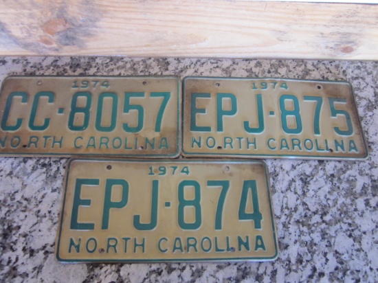 Lot of 3- 1974 NC Vehicle Tags