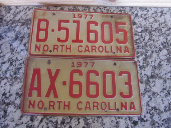 Lot of 2- 1977 NC Vehicle Tags