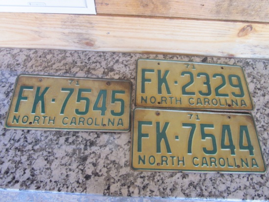 Lot of 3- 1971 NC Vehicle Tags
