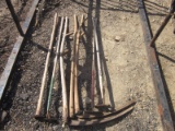 Misc Yard Tools - 3 Sling Blades, 4 Hoes