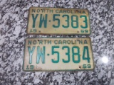Lot of 2 NC 1969 Tags with Consecutive Numbers