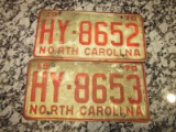 Lot of 2 NC 1970 Tags with Consecutive Numbers