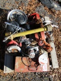 Pallet of chain fall, center caps, safety lanyard