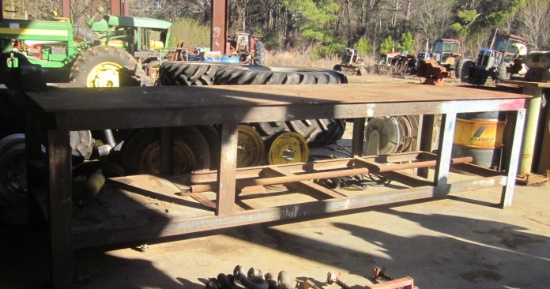 42"x145" steel shop table / 2 vises