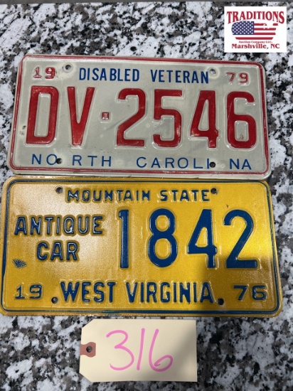 NC Veteran & WV Antique Car Tags