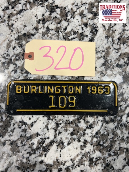 1963 Burlington Motorcycle Town Tag