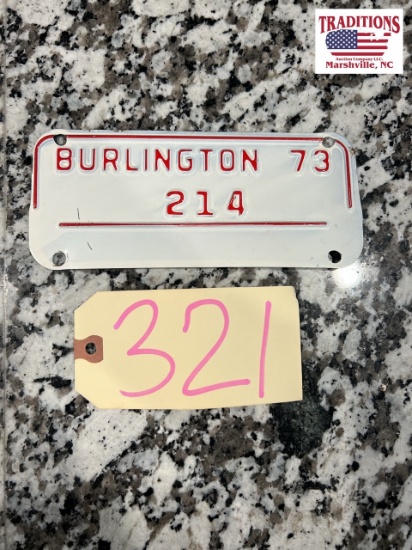 1973 Burlington Motorcycle Town Tag