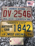 NC Veteran & WV Antique Car Tags
