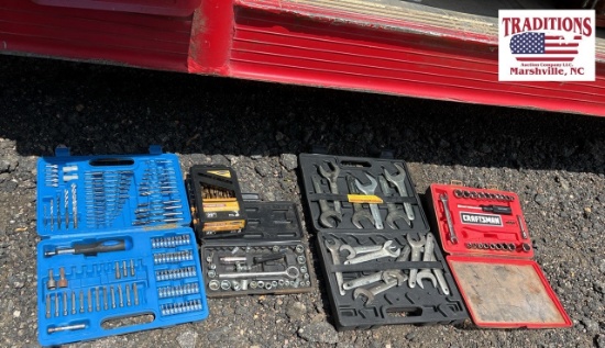 Mixed Lot: Drill Bits, Socket Set, Wrenches