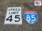 45 Speed Limit sign / Interstate 85 sign