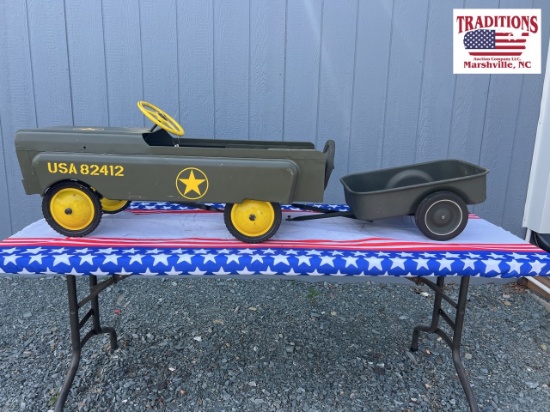 Army Jeep Theme with Trailer Pedal Car