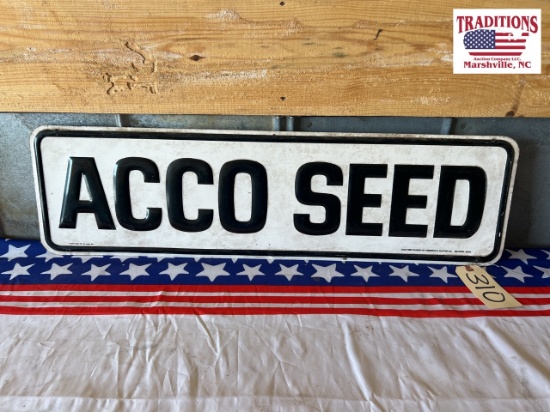 Acco Seed advertisement sign, 36” x 10”