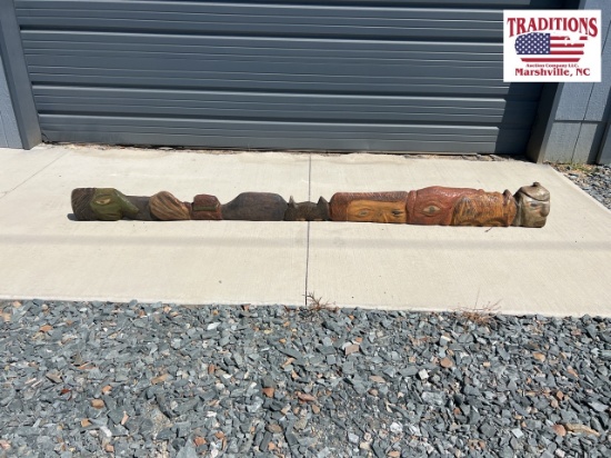 Horizontal totem pole, 8 foot total length