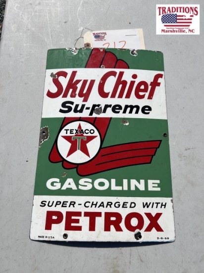 Porcelain Sky Chief gasoline sign 18 x 12
