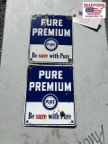 2 Pure porcelain pump signs 12x10 each