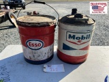 5 gallon Esso can and 5 gallon Mobil Can