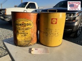 5 Gallon Oil Cans - 1 Shell, 1 Pennzoil