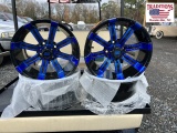 Set of 4 Black and Blue Golf Cart Wheels