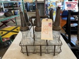Vintage Oil Bottles with Metal Rack
