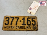 1949 North Carolina license tag
