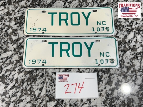 Lot of 2 1974 Troy NC Town Tags