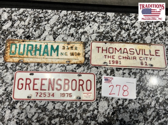 Lot of 3 Town Tags Durham, Thomasville, &
