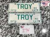 Lot of 2 1974 Troy NC Town Tags