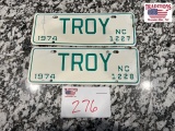 Lot of 2 1974 Troy NC Town Tags