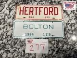 Lot of 2 Town Tags Hertford & Bolton