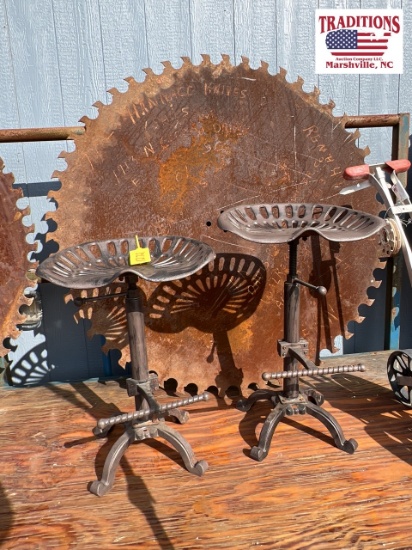 (2) Cast Implement Seat Style Stools - Adjustable