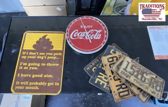 Mixed Lot - Sign, Coca-Cola thermometer, NC Tags