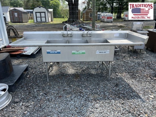 3 Bay Stainless Sink with Drying Shelves 105"