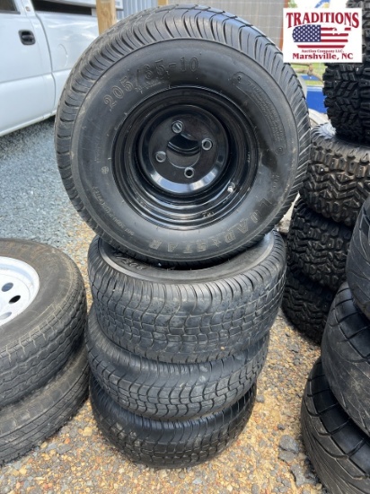 Set of 4 Black Golf Cart Wheels and Tires
