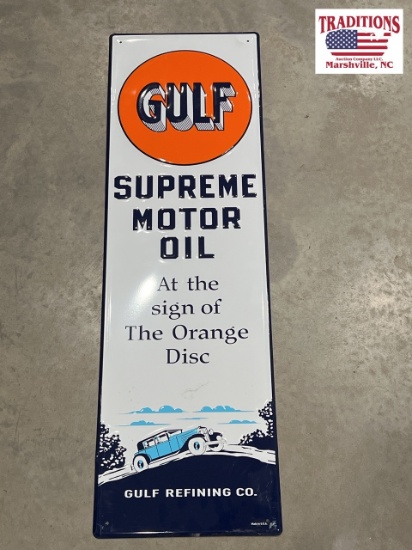 Gulf Motor Oil Sign 14"x42"