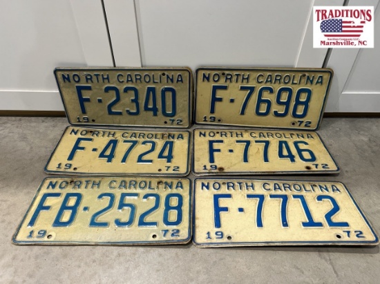 6 1972 NC Vehicle Tags