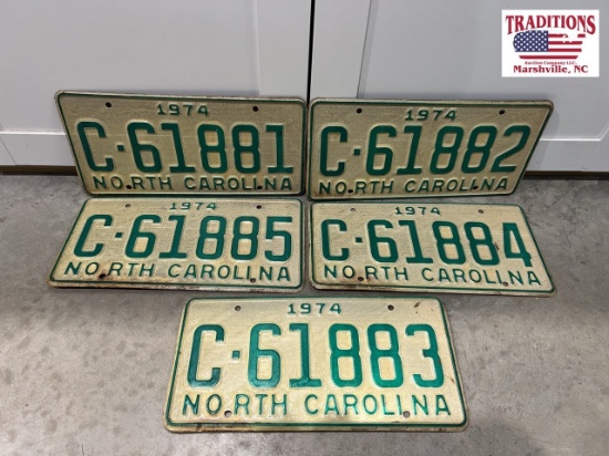 5 1974 NC Vehicle Tags
