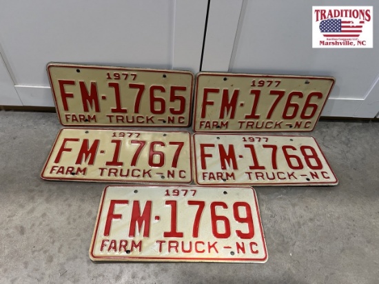 5 1977 NC Farm Truck Tags