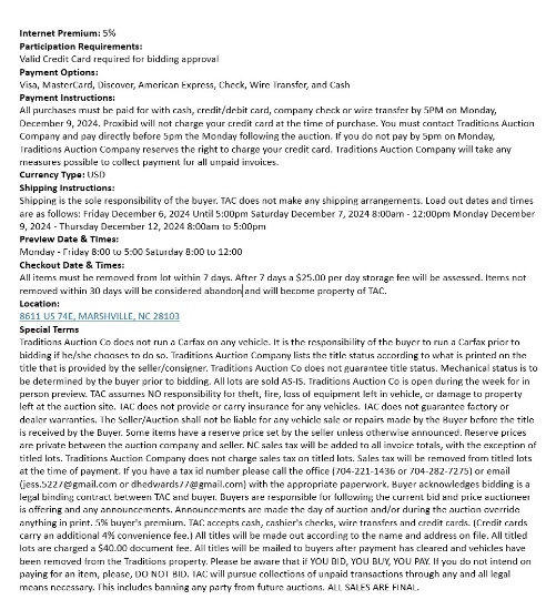Traditions Auction Co LLC Terms