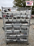 Rolling Cart with Bins of Motorcycle Parts
