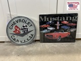 2 Metal Signs - Chevrolet Corvette, Ford Mustang