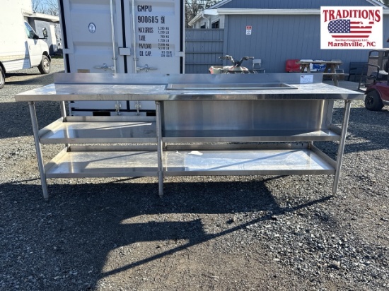 104"x36”x34” Stainless Table with Drain