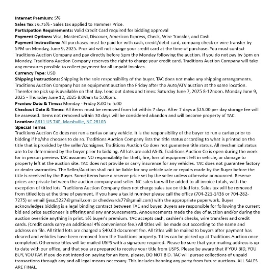 Traditions Auction Co Terms
