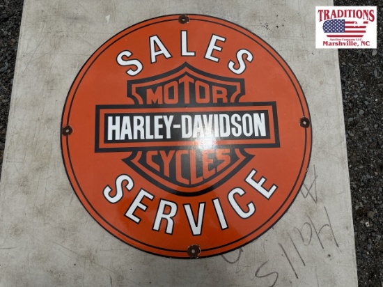 22" Round Porcelain Harley Davidson Sign