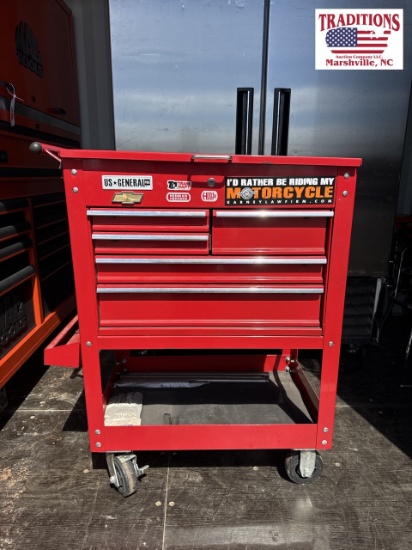 US General Five Drawer Service Cart w Continents